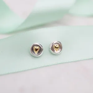 Two Tone Heart In Circle Stud Earrings