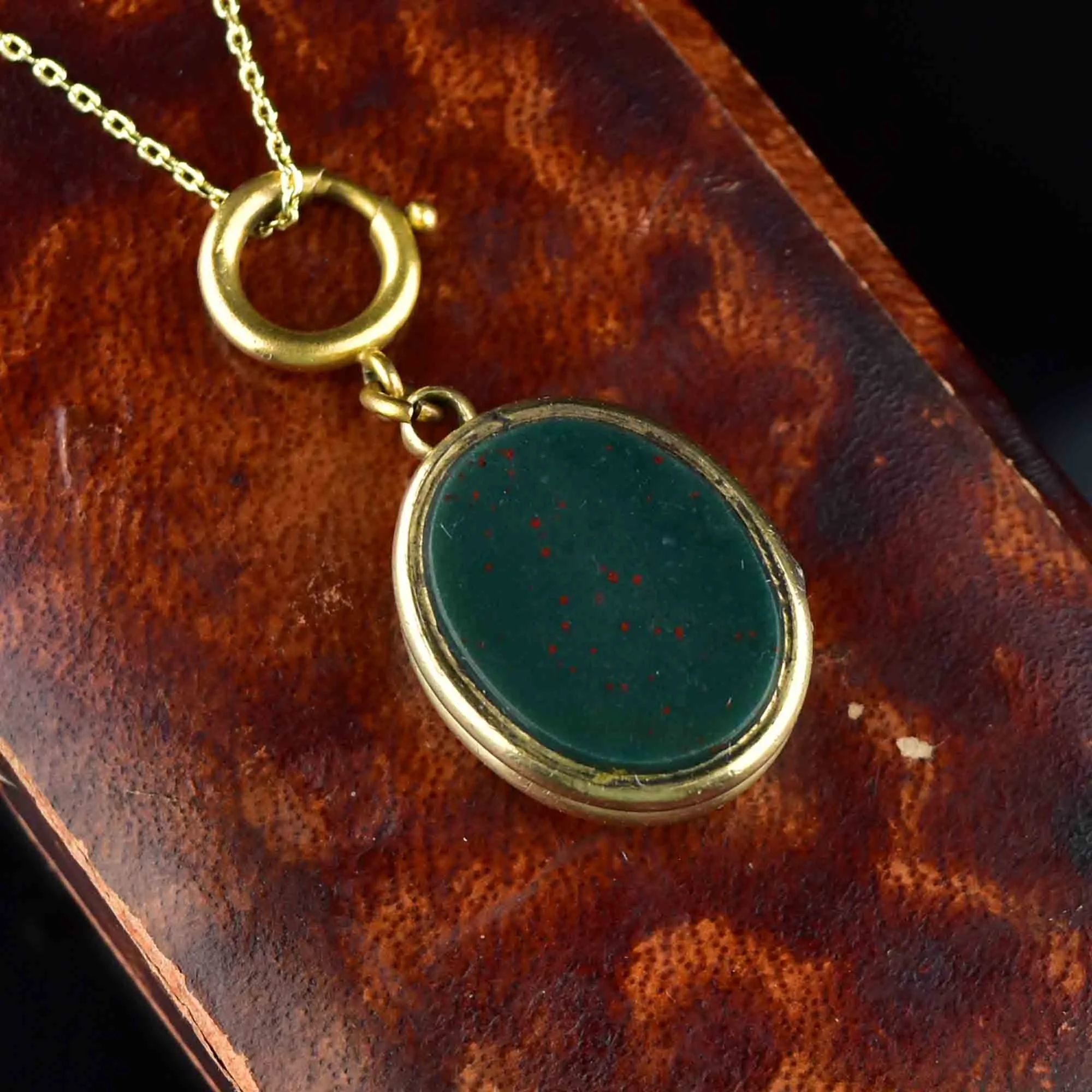 Victorian Bloodstone Scottish Agate Fob Locket Necklace