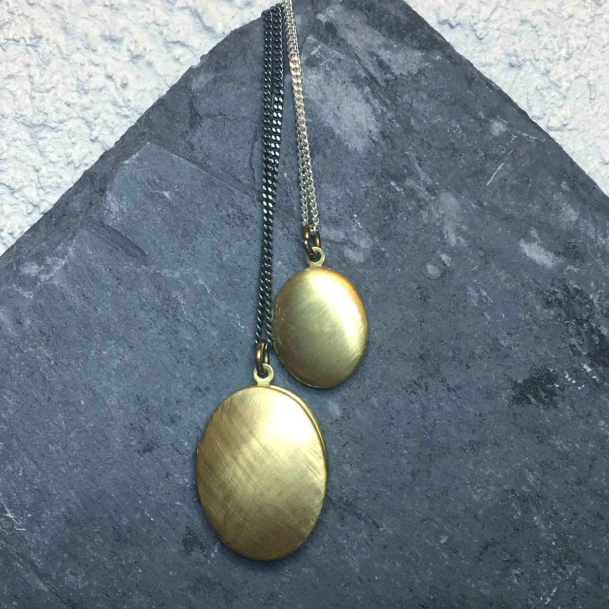 Vintage Large Locket Necklace Brushed Brass