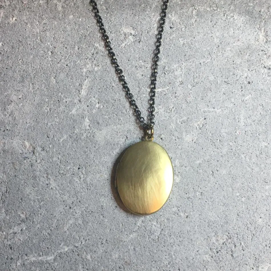 Vintage Large Locket Necklace Brushed Brass