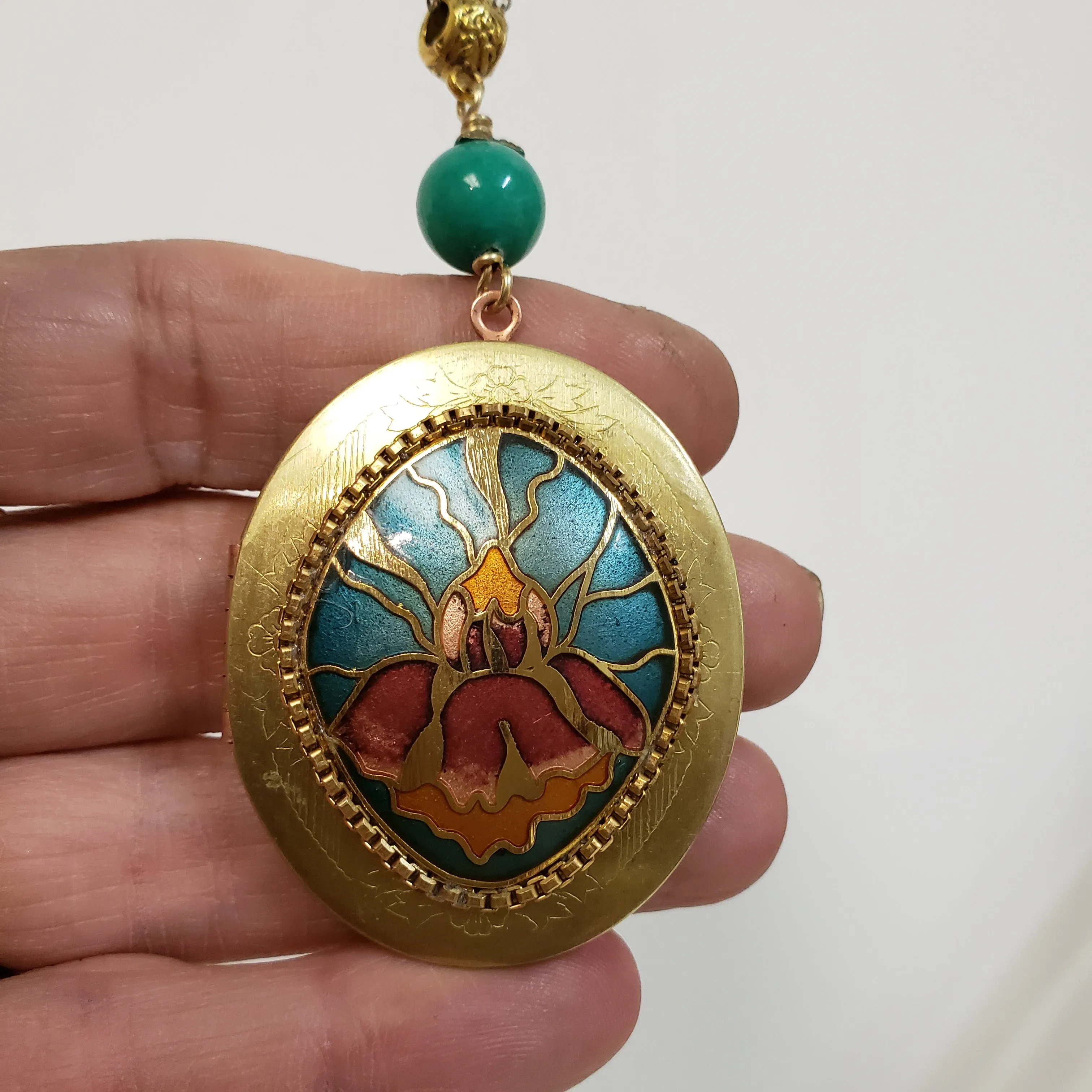 Vintage locket cloisonne iris floral