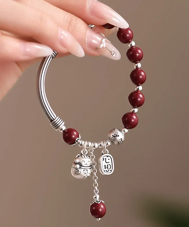 Vintage Mulberry Sterling Silver Cinnabar Tassel Charm Bracelet KX1048