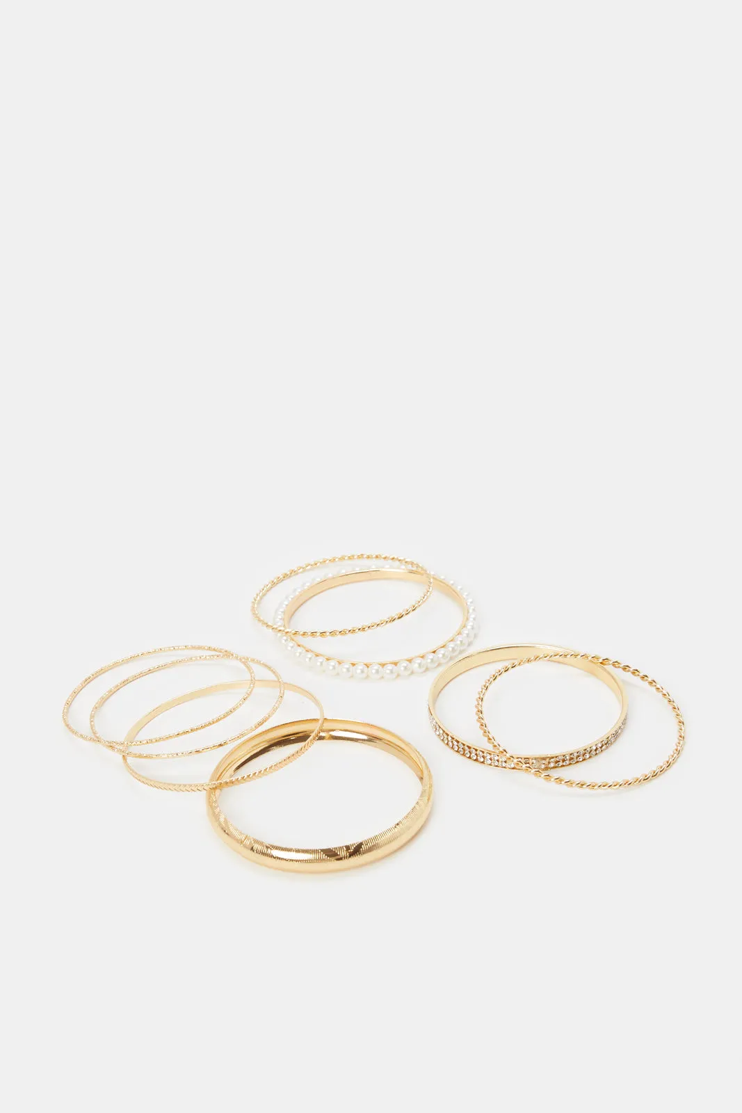 Women Gold Pearls Bangle Set (Pack of 8)