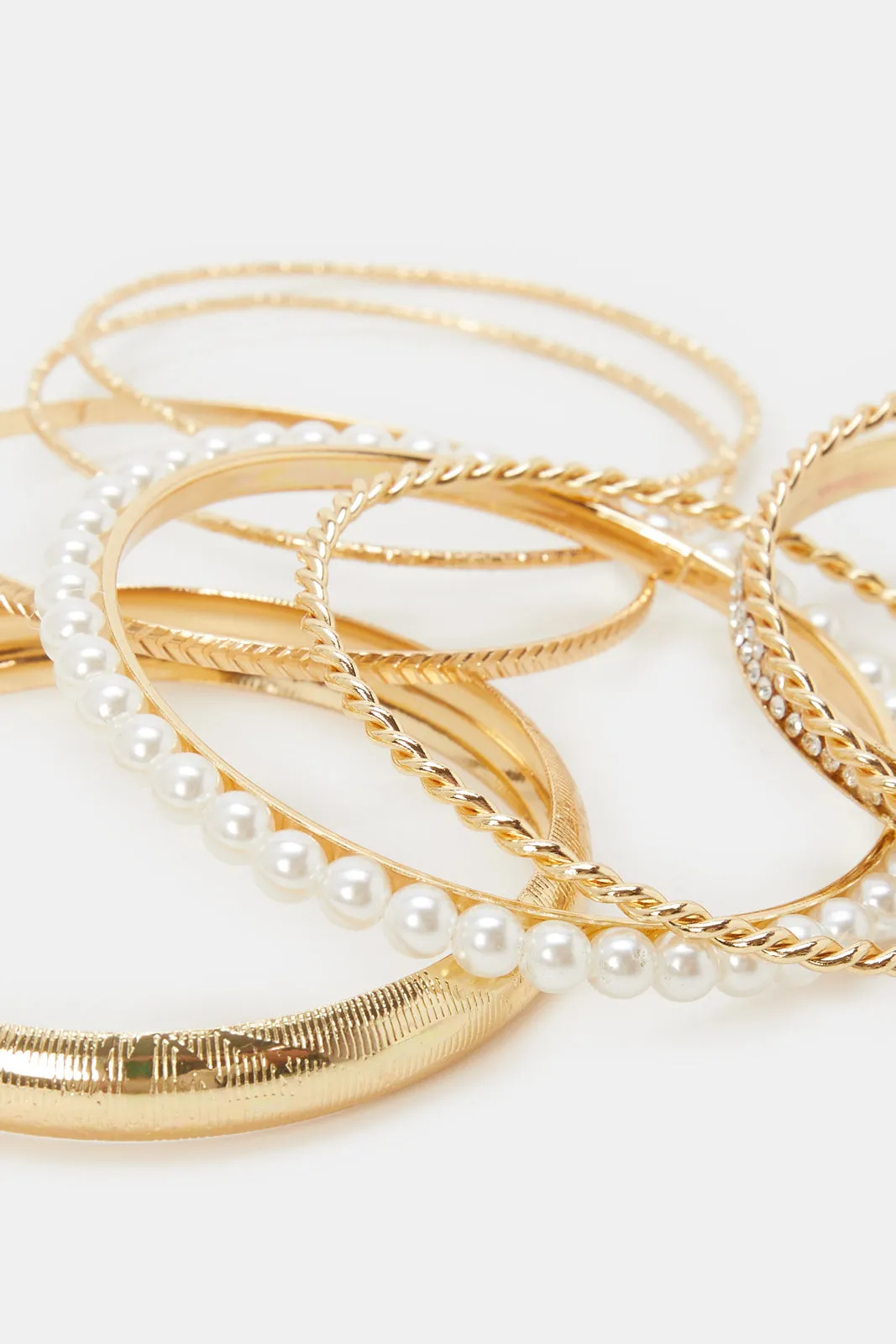 Women Gold Pearls Bangle Set (Pack of 8)