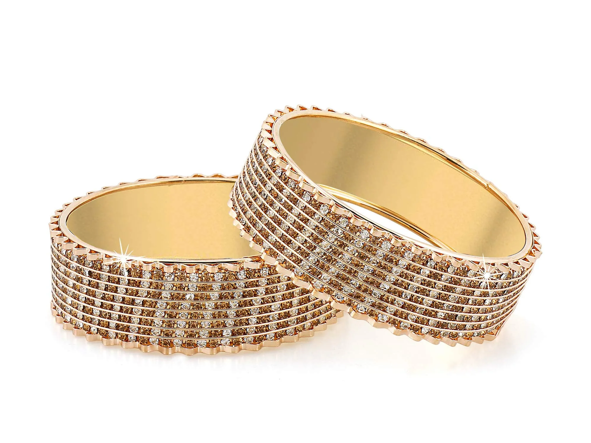 Yellow Chimes Classic Look Studded Sparkling Crystal Broad Hand Crafted Designer Traditional Gold Plated 2 PCs Bracelet Bangles Set for Women (2.6)