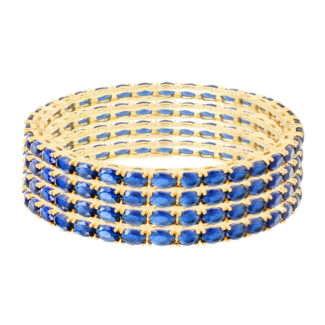 Yellow Chimes Elegant Sapphire Blue AD/American Diamond Studded 18k Gold Plated 4 PCs HandCrafted Bangles Set for Women & Girls (2.8)