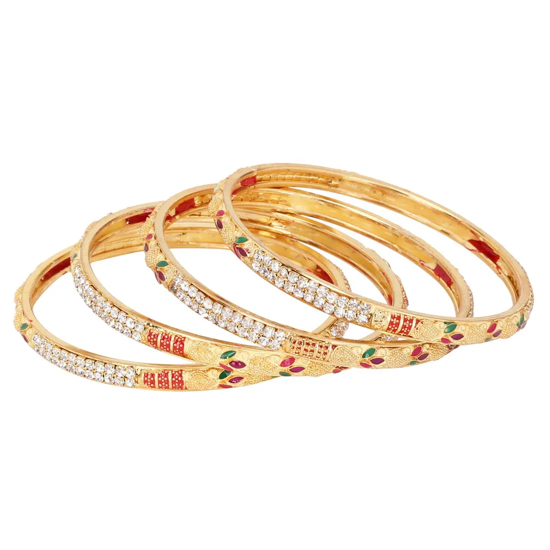 Yellow Chimes Ethnic Design Set of 4 PCs One Gram Gold Crystal Studded Handcrafted Meenakari Traditional Bangle Set for Women & Girls (2.8)