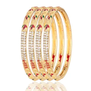 Yellow Chimes Ethnic Design Set of 4 PCs One Gram Gold Crystal Studded Handcrafted Meenakari Traditional Bangle Set for Women & Girls (2.8)