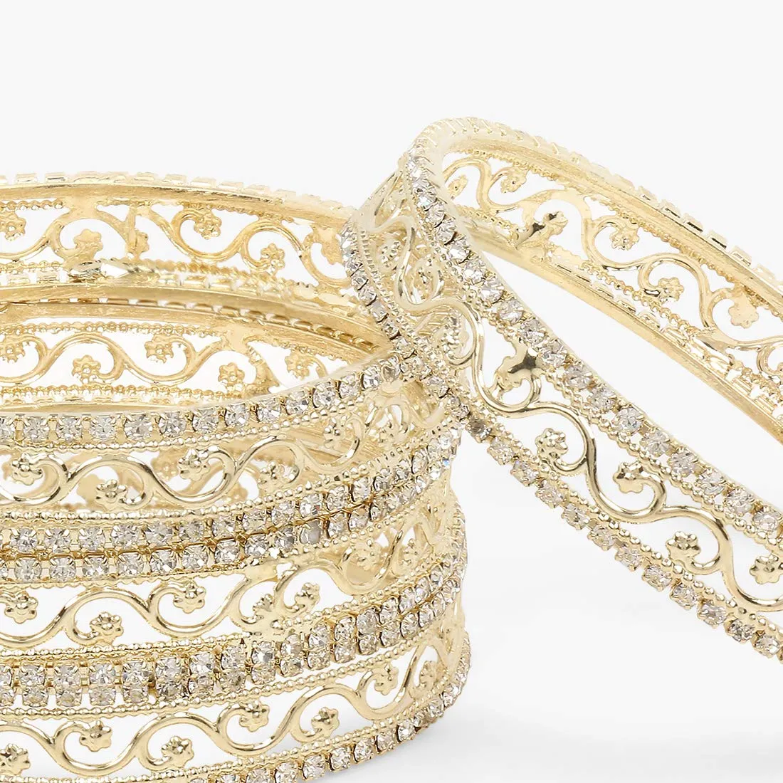 Yellow Chimes Gold Plated Crystal Studded Designer Traditional 4 Pcs Bangles Set for Women and Girls (2.6)