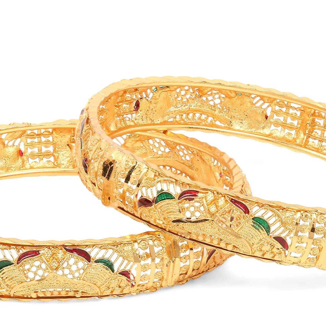 Yellow Chimes Latest Design Ethnic Look Gold Plated Designer Traditional 2 Pcs Bangles Set for Women and Girls (2.4)