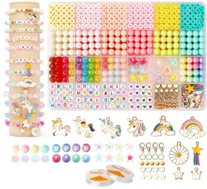 yifely Bracelet Making Kit, Beads for Jewelry Making Kit with Unicorn Charms, Flat Round Polymer Clay Beads, Heishi Beads for Bracelets Necklace Making, DIY Arts Crafts Kit Gifts for Girls